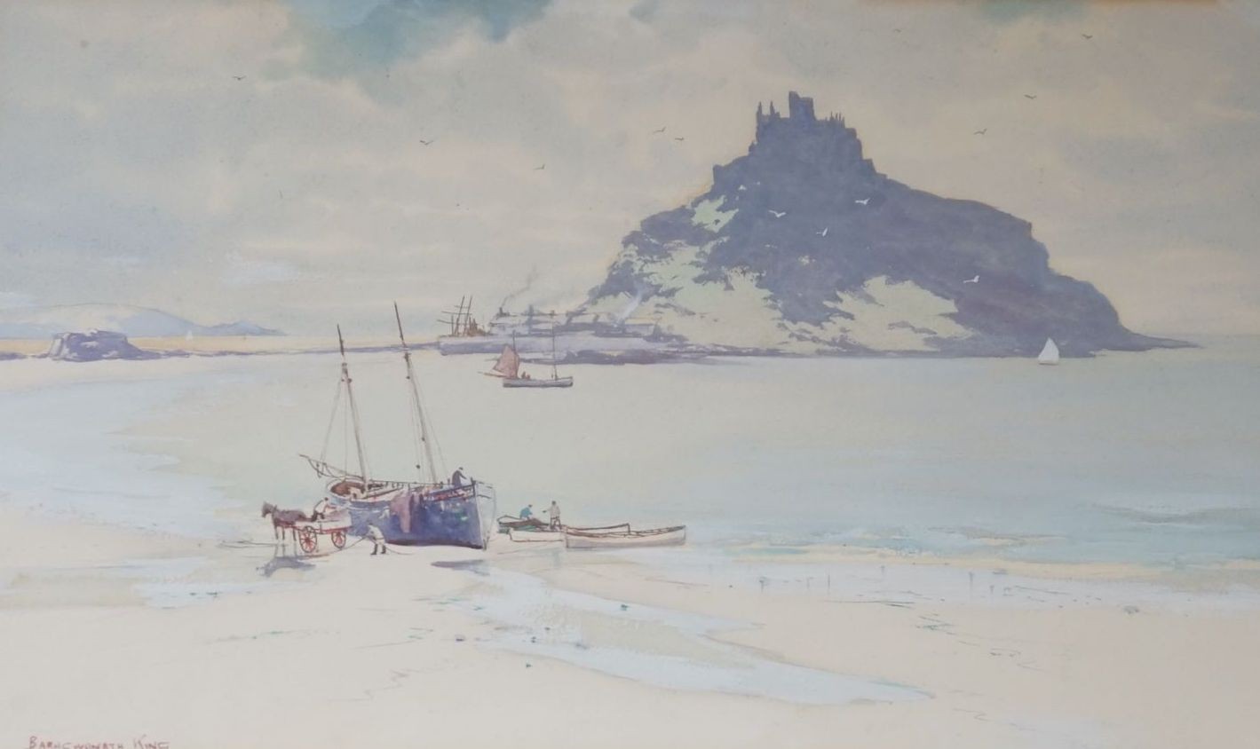 Baragwanath King (1864-1939), watercolour, St Michael's Mount, signed, 26 x 42cm